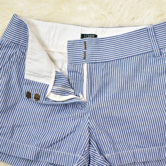 J Crew Factory 3" Rail Road Stripe Chambray Chino Shorts Size 0 Blue Preppy - Picture 6 of 8